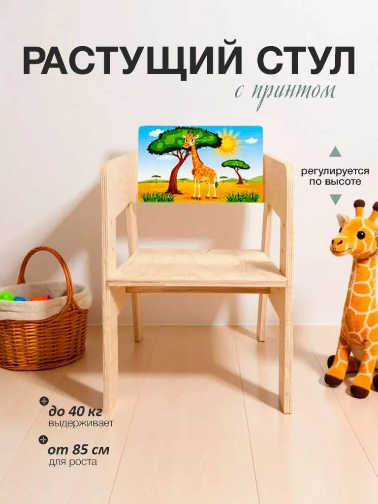 Растущий стульчик деревянный с принтом